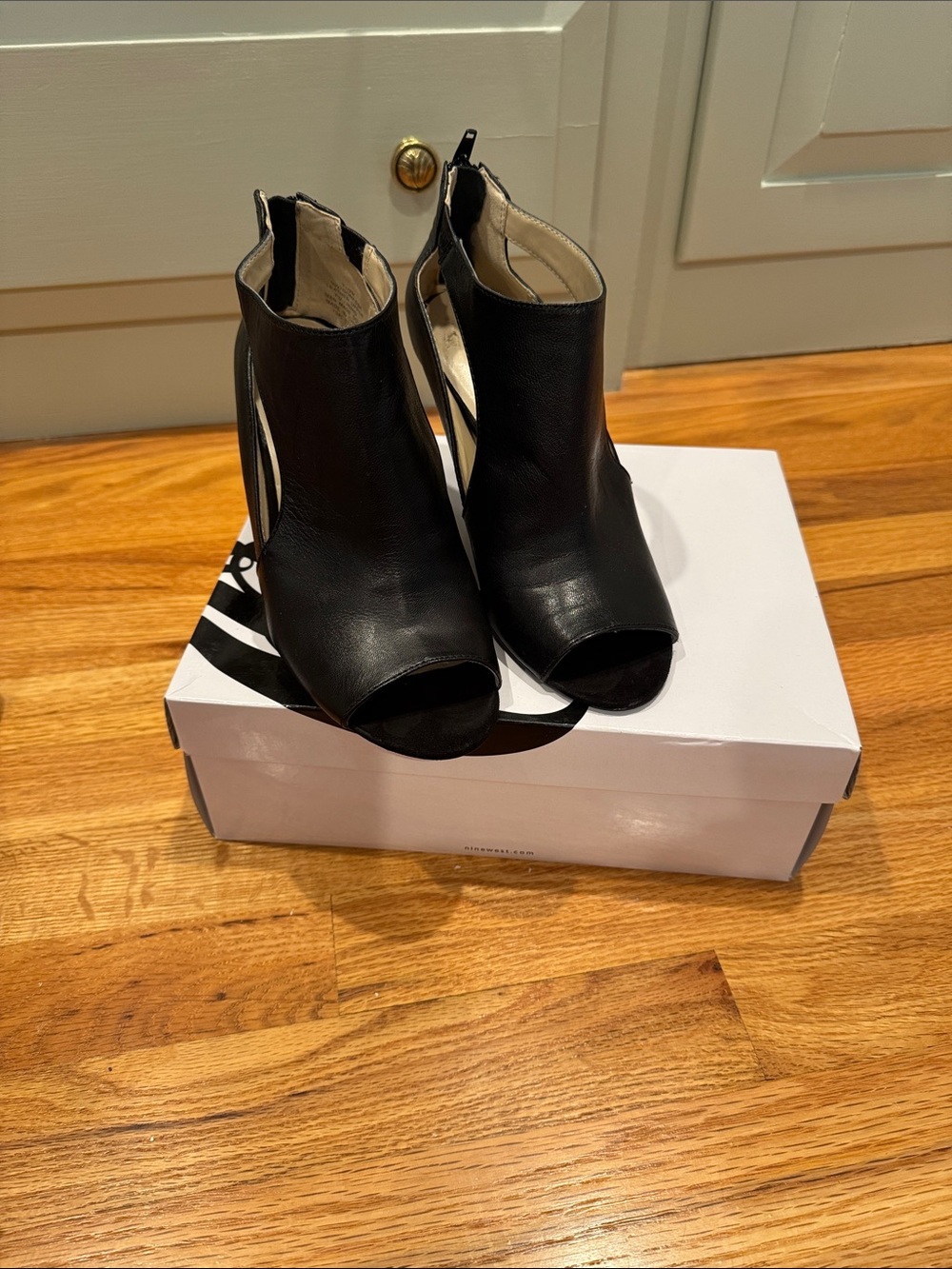 Black Peep-Toe Ankle Heels with Back Zip - Women